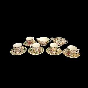Myott Son & Co Bermuda Tea Set 13 Pc 5 Cups Saucers Creamer Lidded Sugar England